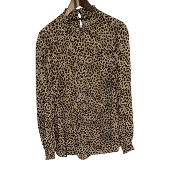 Torrid Women's Leopard Print Long Sleeve Blouse with Smocked Neck & Button Detai - Picture 1 of 12